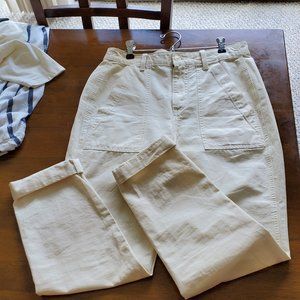 Cream-White Linen Pleated High-Waisted Pants